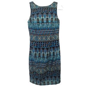 WHBM Sleeveless Dress Size 2 Embroidered Teal Blue Black Silver Metallic